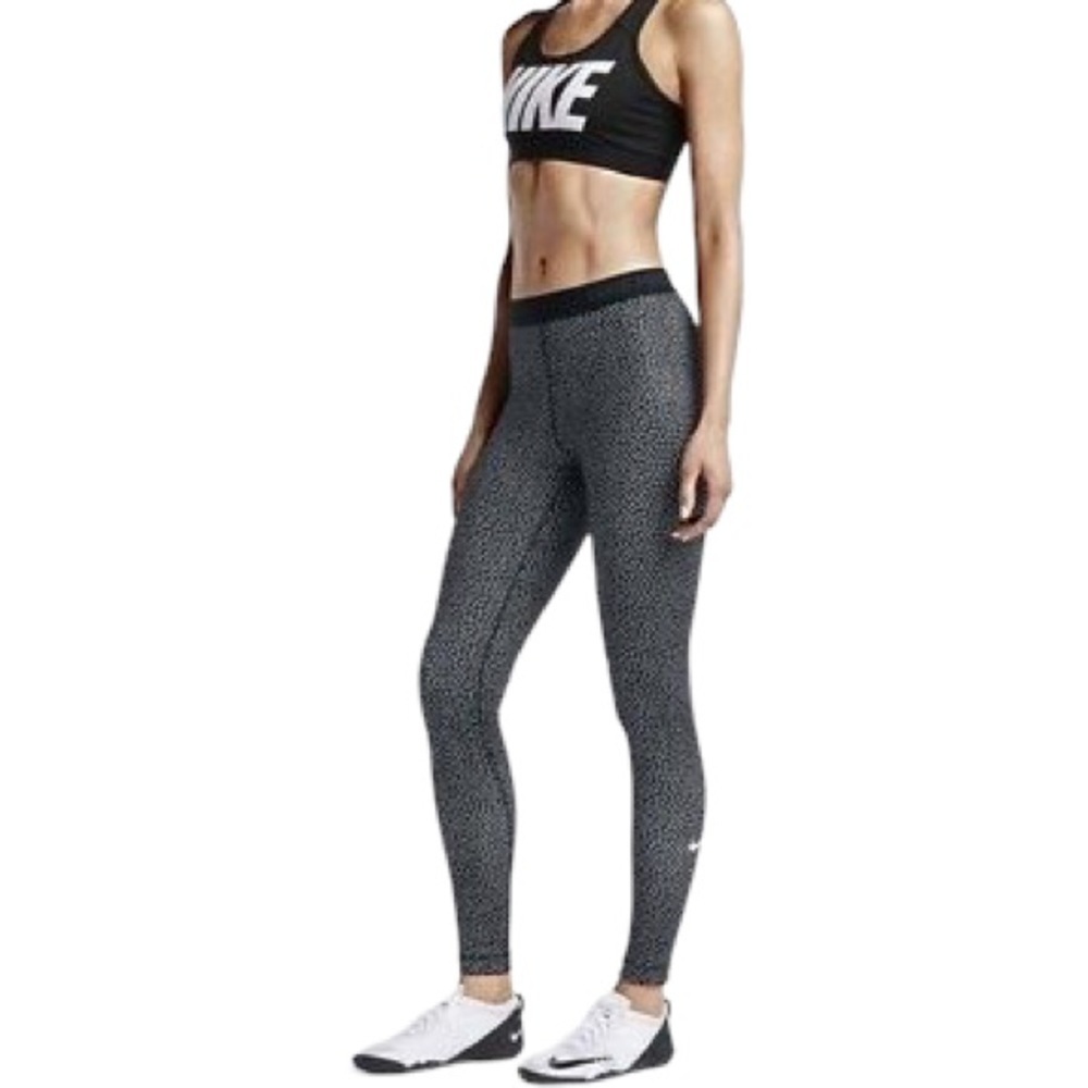Nike Pro dri-fit polka dot legging black white medium big swoosh